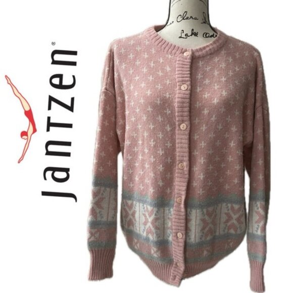 VINTAGE 1970 JANTZEN  PINK CARDIGAN SWEATER KNITTED Sz 2XL COQUETTE KAWAII - Picture 1 of 15